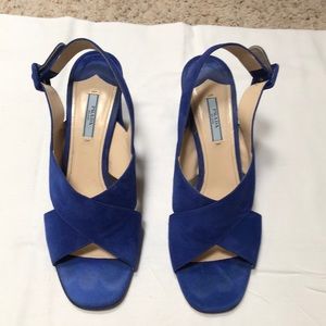 Prada lapis blue suede sandals with 4” heel